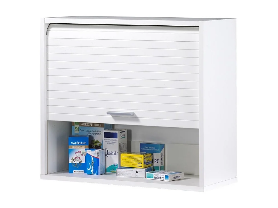 Meuble de Cuisine Blanc à Rideau 1 Etagère Largeur 60 Haut 53,6 Prof 25 cm