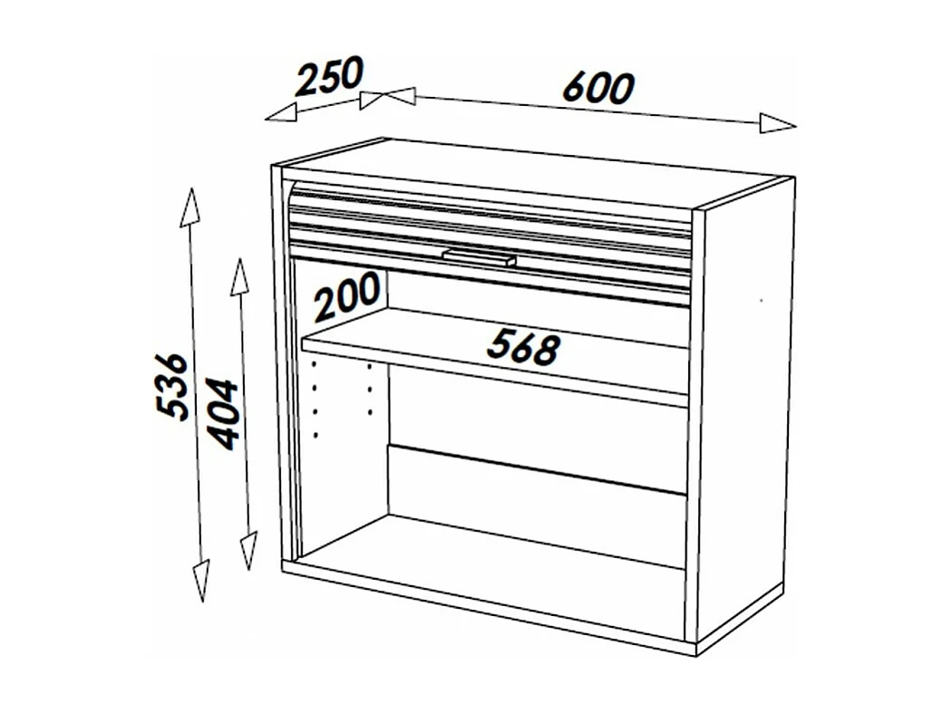 Meuble de Cuisine Blanc à Rideau 1 Etagère Largeur 60 Haut 53,6 Prof 25 cm