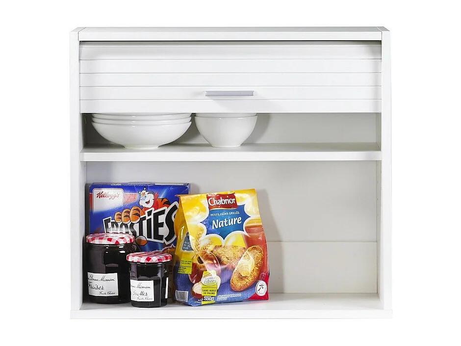 Meuble de Cuisine Blanc à Rideau 1 Etagère Largeur 60 Haut 53,6 Prof 25 cm