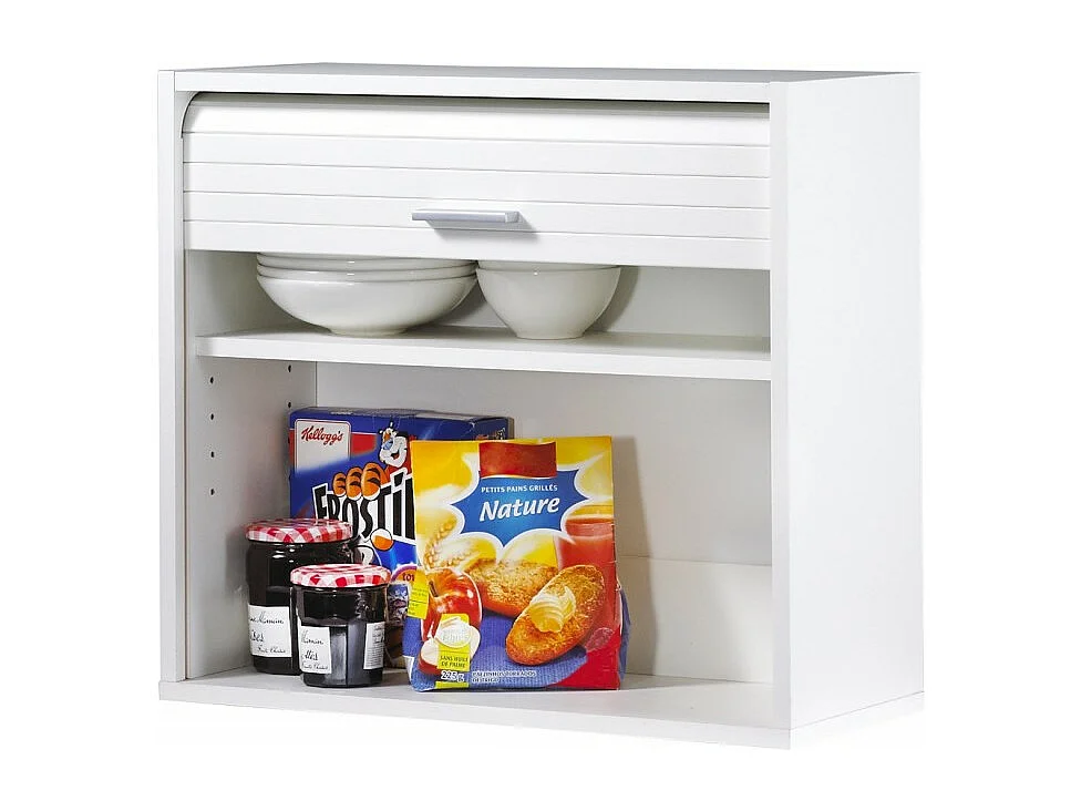 Meuble de Cuisine Blanc à Rideau 1 Etagère Largeur 60 Haut 53,6 Prof 25 cm