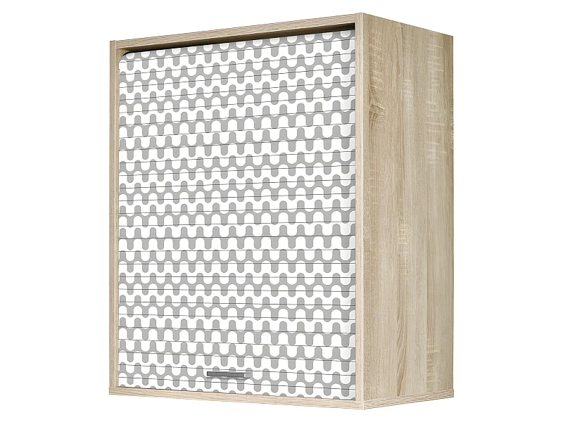 Meuble Cuisine Chêne Façade Décor 2 Etagères Largeur 60 Haut 72 Prof 35 cm - Coloris Rideau: Vagues Grises 810