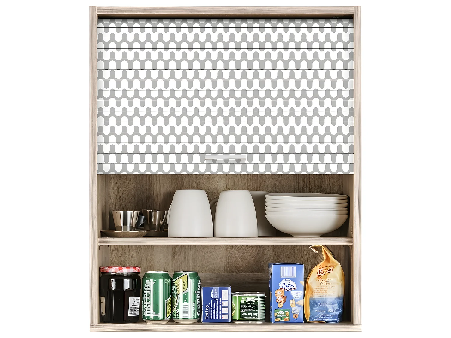 Meuble Cuisine Chêne Façade Décor 2 Etagères Largeur 60 Haut 72 Prof 35 cm - Coloris Rideau: Vagues Grises 810