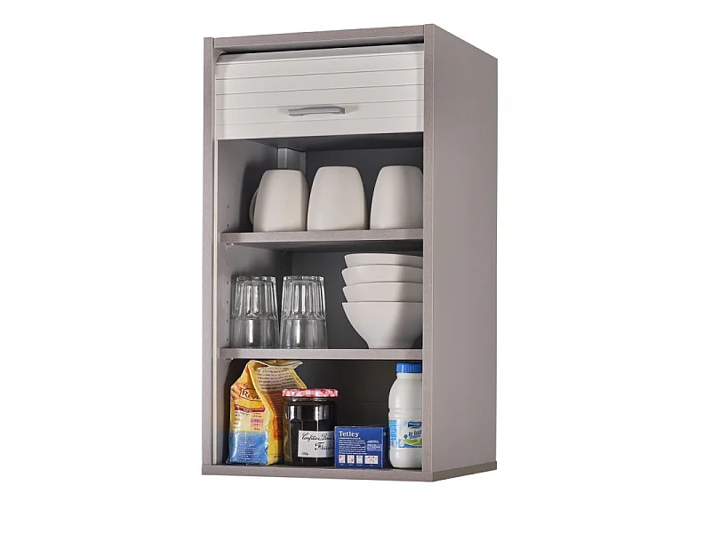 Meuble Cuisine Alu Rideau Chêne Noir ou Blanc 2 Tablettes L 40 H 72 P 35 cm - Coloris: Blanc