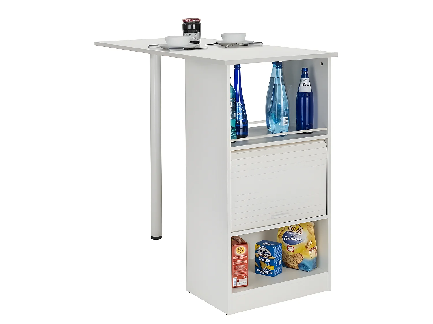 Table de Cuisine et Meuble de Rangement Blancs - Coloris: Blanc