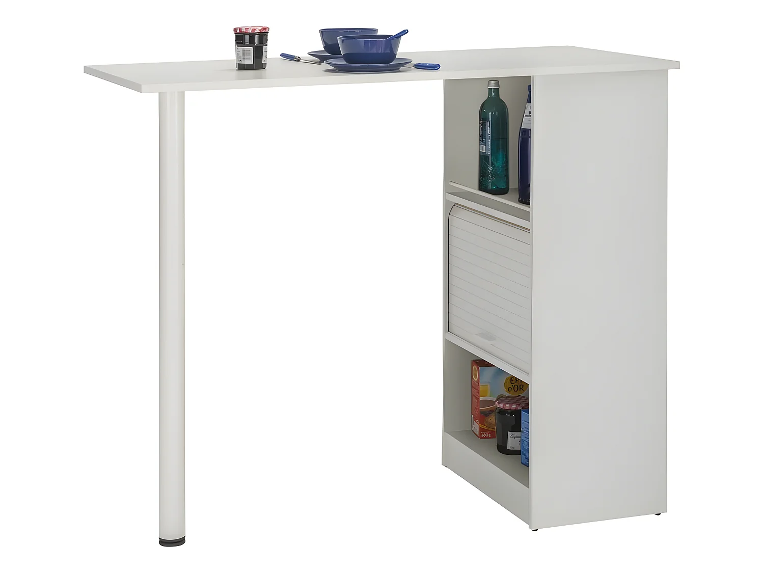 Table de Cuisine et Meuble de Rangement Blancs - Coloris: Blanc