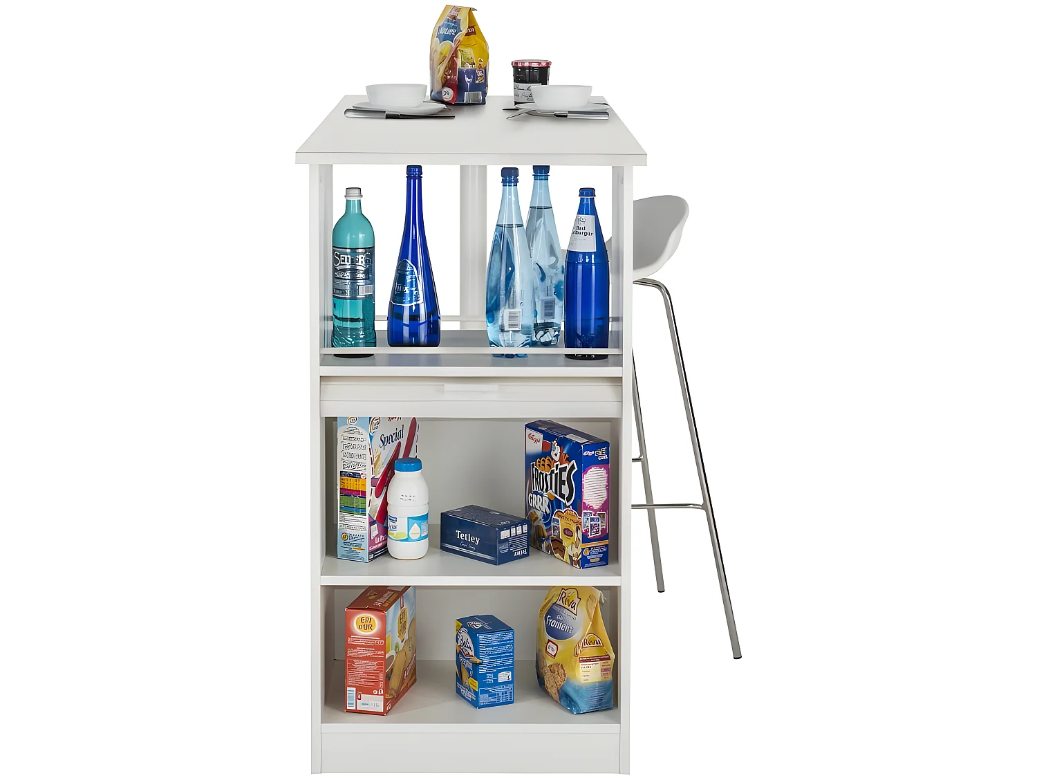 Table de Cuisine et Meuble de Rangement Blancs - Coloris: Blanc