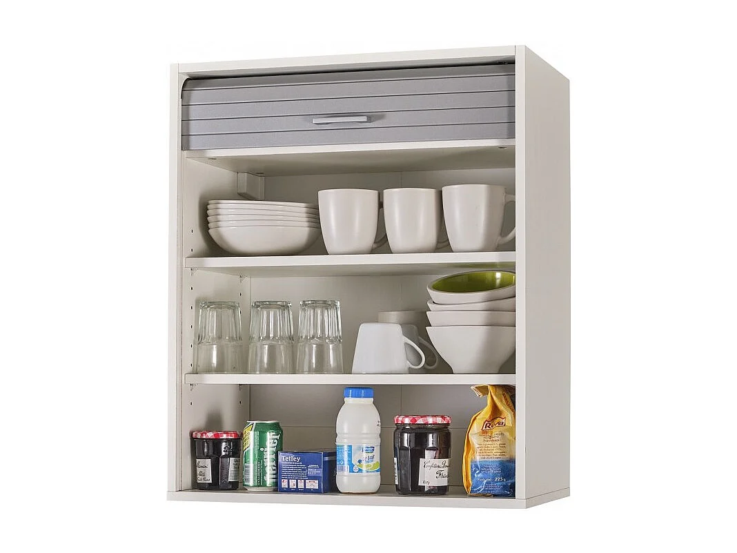 Meuble Cuisine Blanc Rideau Noir Chêne ou Alu 4 Niches L 60 H 72 P 35 cm - Coloris: Aluminium