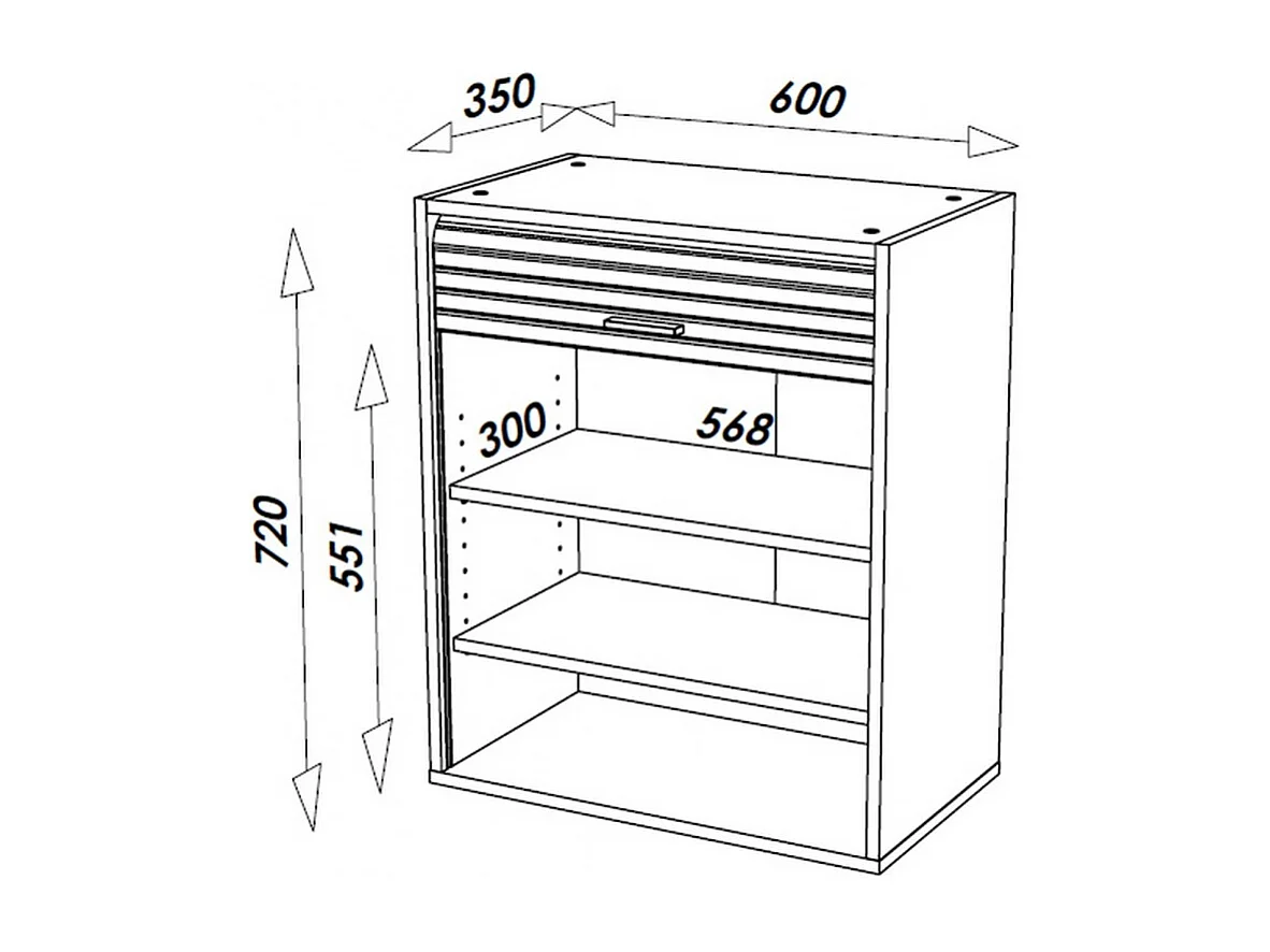 Meuble Cuisine Blanc Rideau Noir Chêne ou Alu 4 Niches L 60 H 72 P 35 cm - Coloris: Aluminium