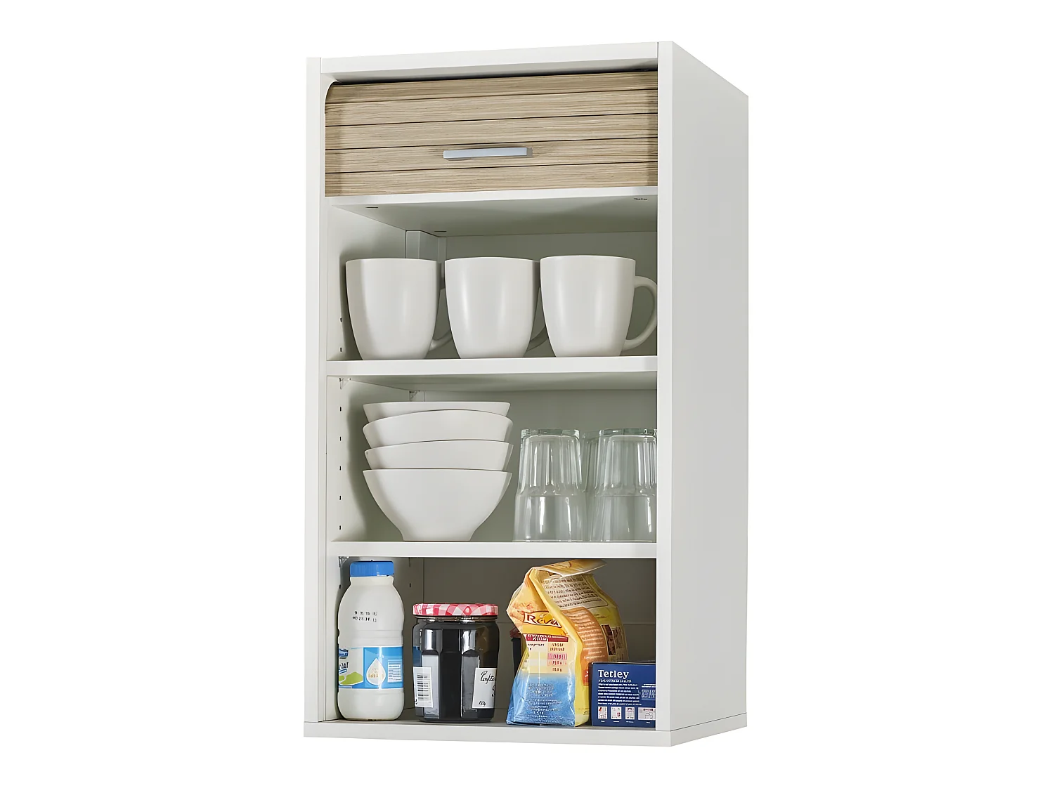 Meuble Cuisine Blanc Rideau Chêne Noir ou Alu 2 Etagères Larg 40 H 72 P 35 cm - Coloris: Chêne Naturel