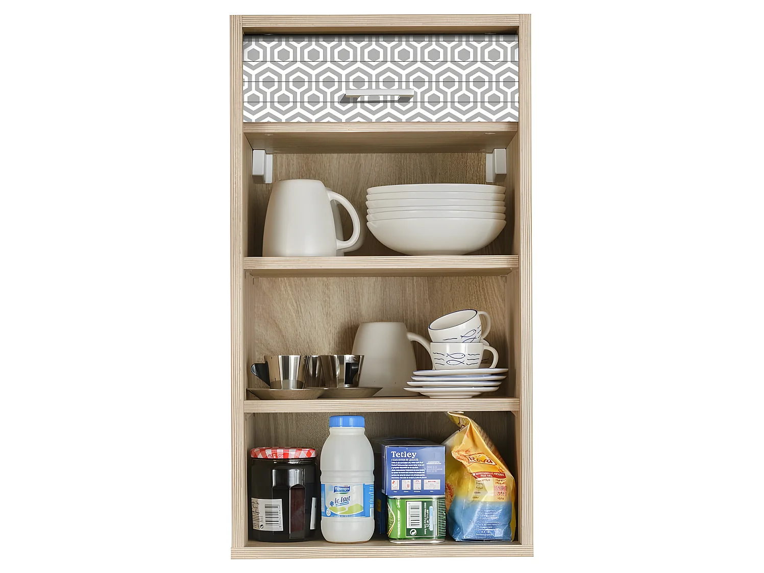 Meuble Cuisine Chêne 40x72 Face Imprimée - Coloris Rideau: Hexagones Gris 521