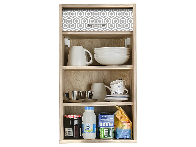 Meuble Cuisine Chêne 40x72 Face Imprimée - Coloris Rideau: Hexagones Gris 521