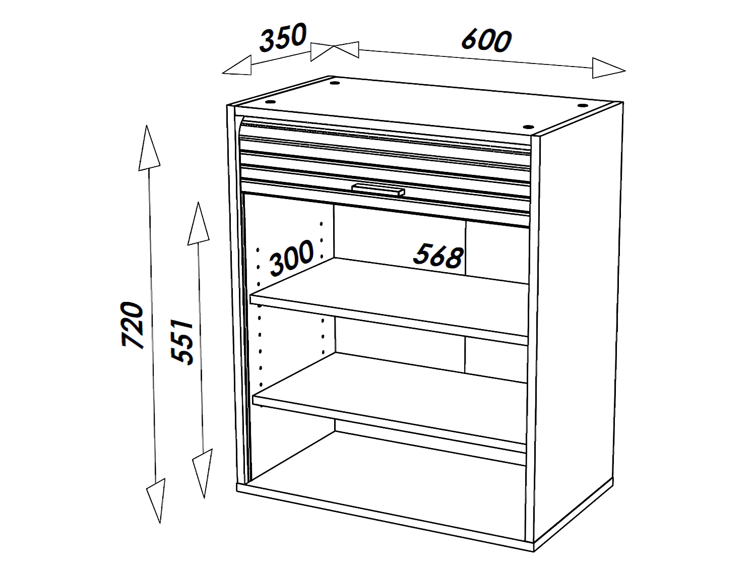 Meuble Cuisine Chêne Rideau Noir Blanc ou Alu 3 Niches L 60 H 72 P 35 cm - Coloris: Aluminium