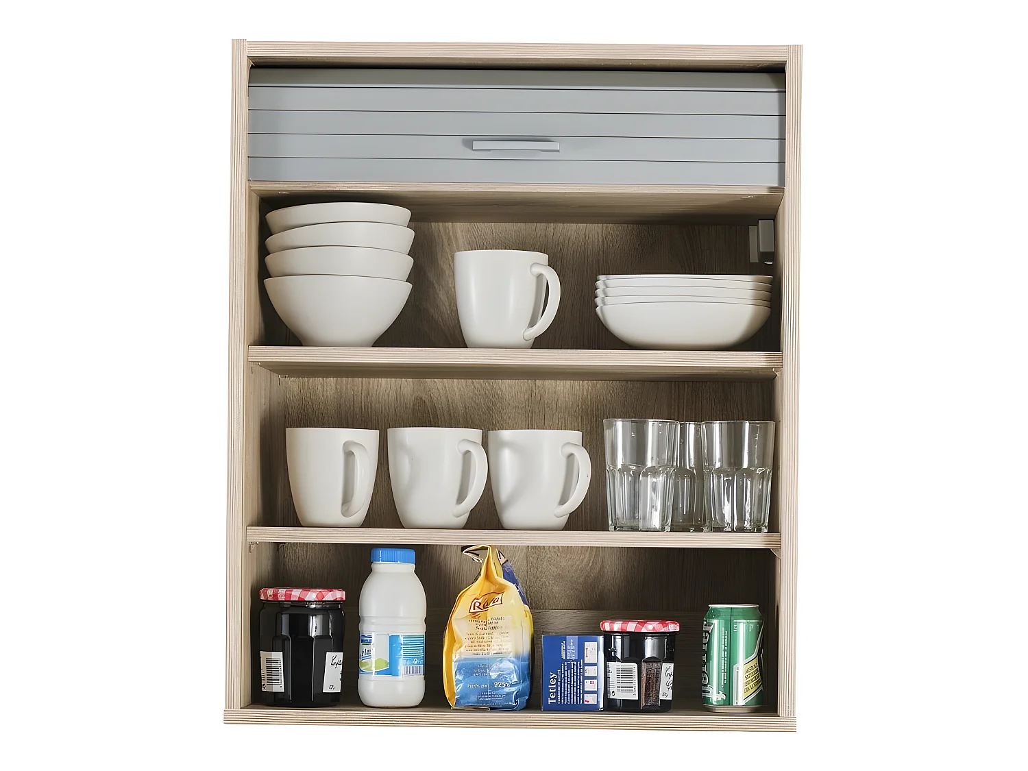 Meuble Cuisine Chêne Rideau Noir Blanc ou Alu 3 Niches L 60 H 72 P 35 cm - Coloris: Aluminium