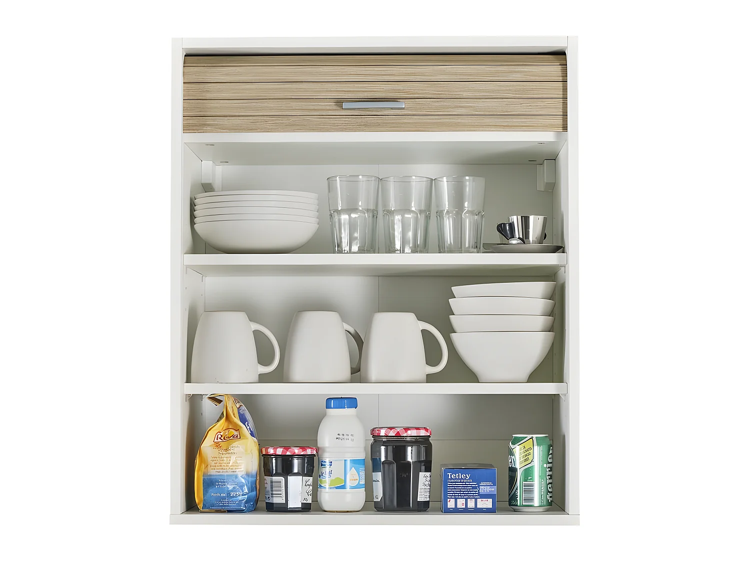 Meuble Cuisine Blanc Rideau Noir Chêne ou Alu 4 Niches L 60 H 72 P 35 cm - Coloris: Chêne Naturel