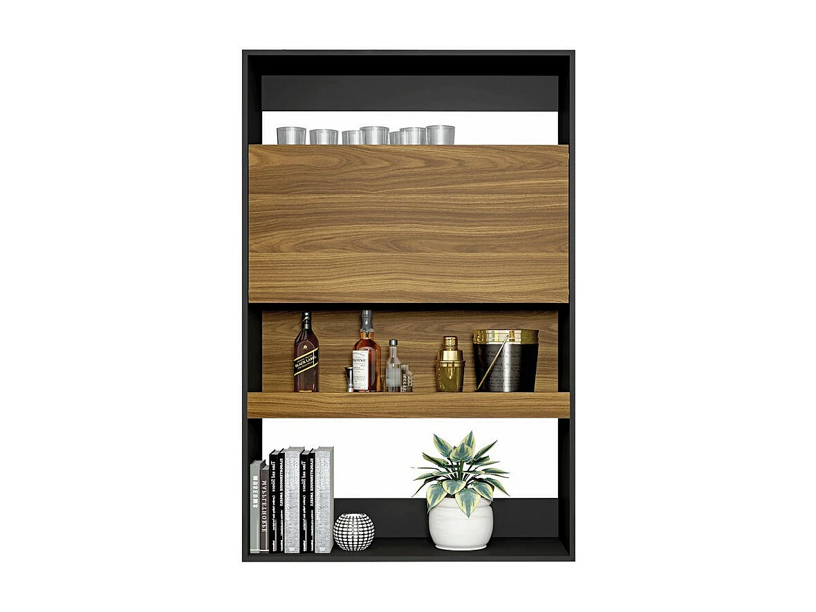 Meuble Secrétaire - Bar Noir et Chêne 4 Niches L 90 H 140.5 P 36 cm