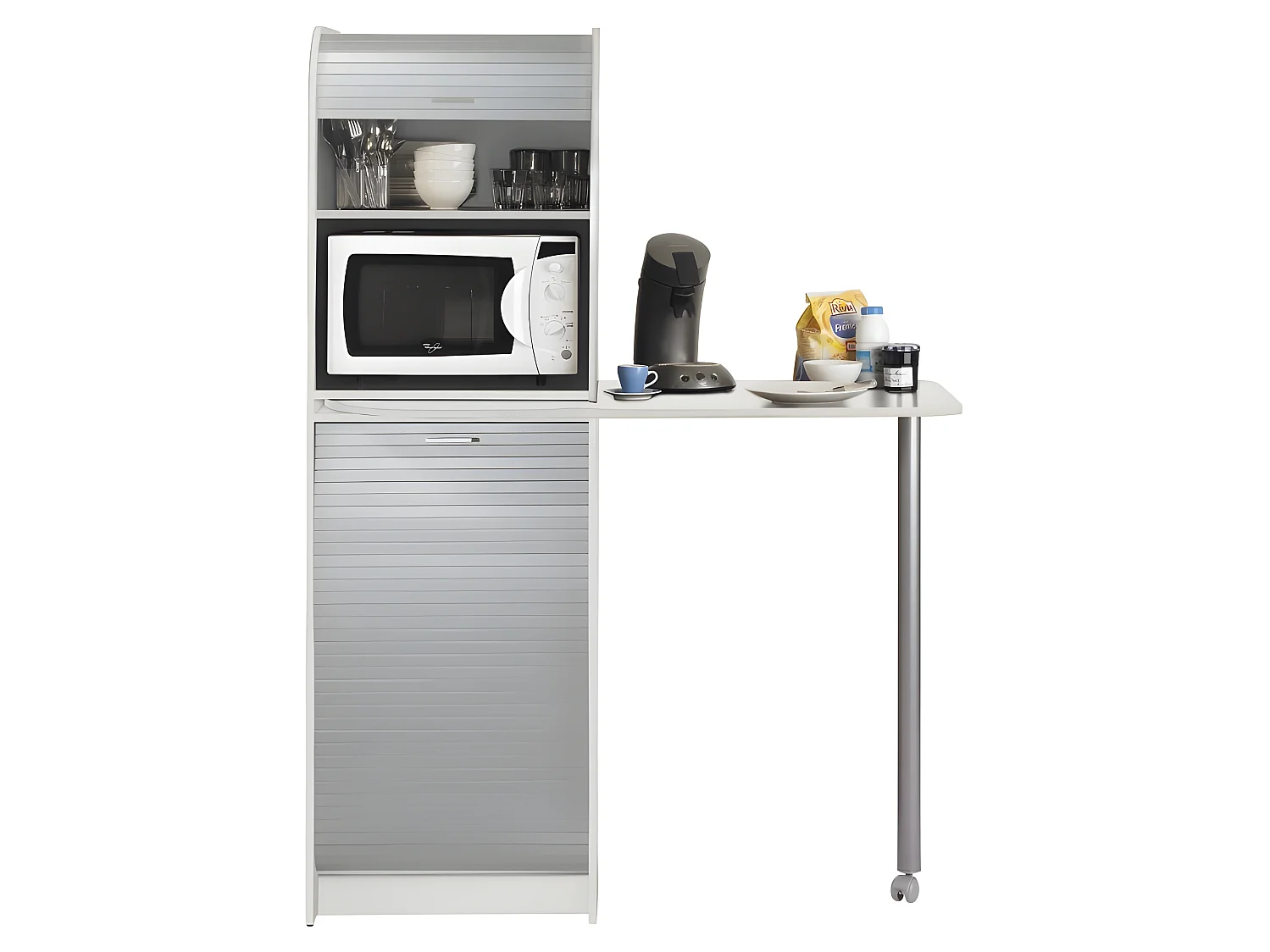 Table de Cuisine et Meuble de Rangement Blanc Alu