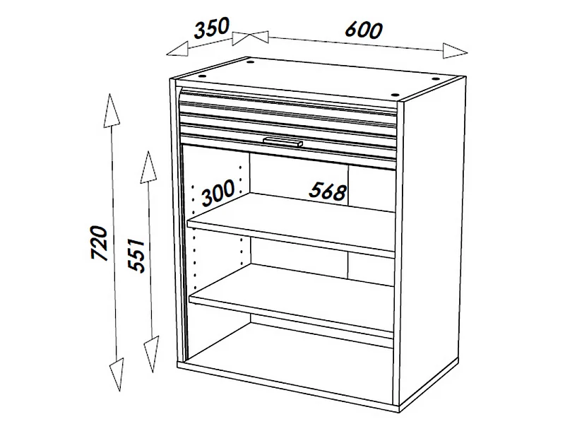 Meuble de Cuisine Chêne 2 Etagères L 60 H 72 P 35 cm
