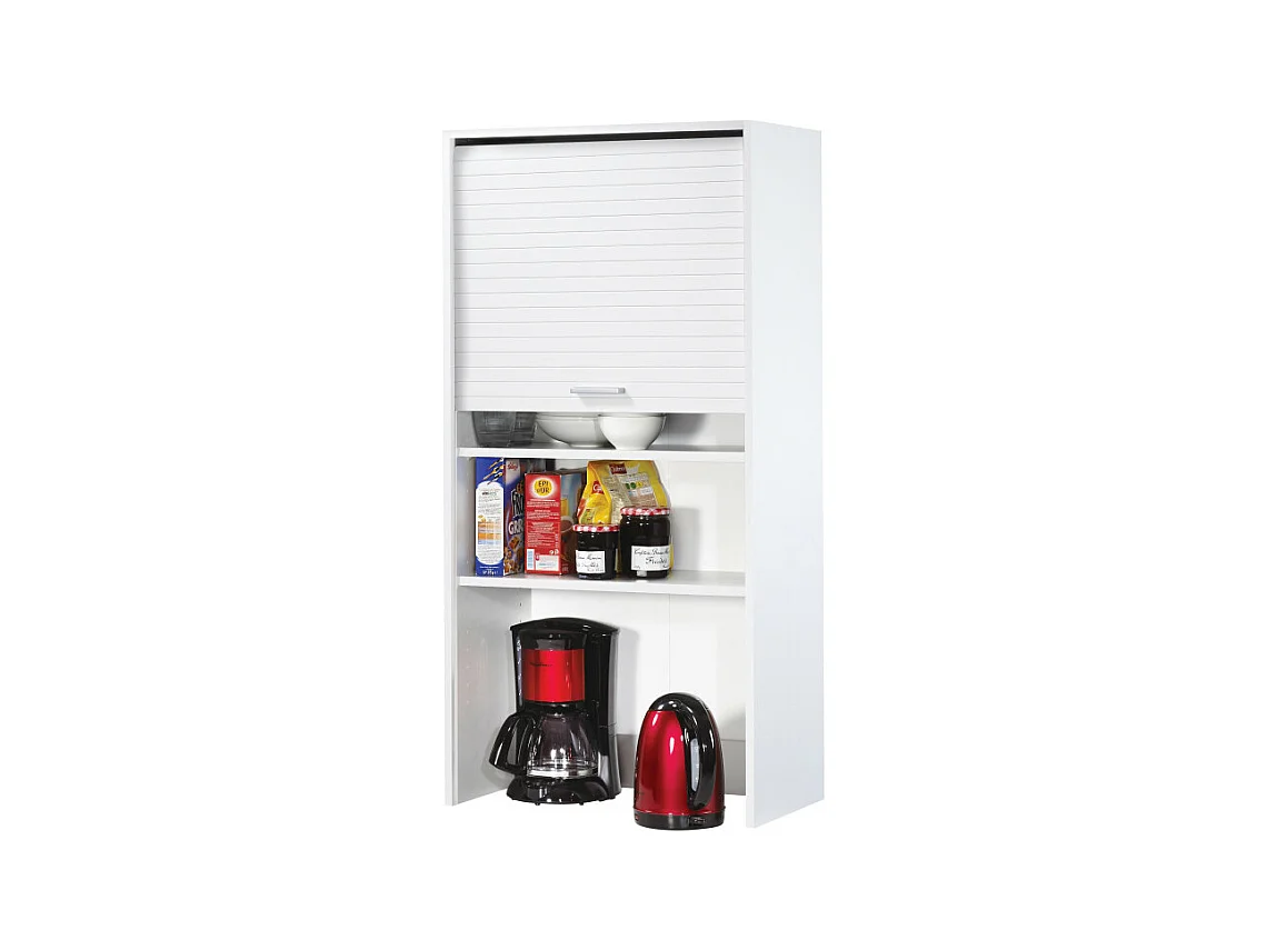 Meuble de Cuisine Haut Blanc 3 Tablettes 1 Rideau L 60 H 123.6 P 35 cm
