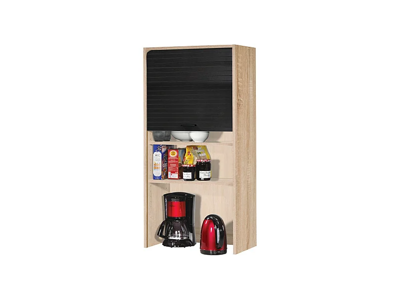 Meuble Haut de Cuisine Chêne Rideau Noir 4 Niches 60 x 124 x 35 cm