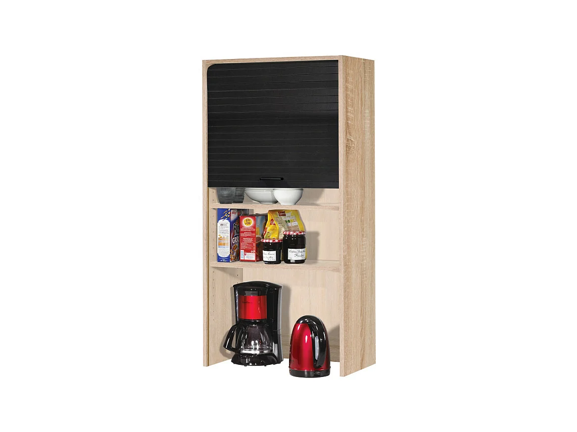 Meuble Haut de Cuisine Chêne Rideau Noir 4 Niches 60 x 124 x 35 cm