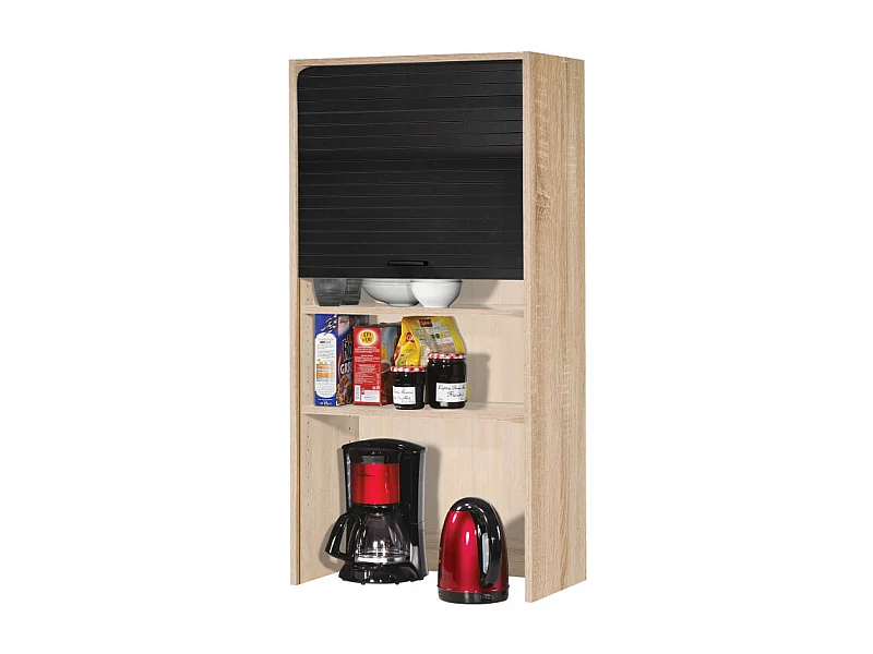 Meuble Haut de Cuisine Chêne Rideau Noir 4 Niches 60 x 124 x 35 cm