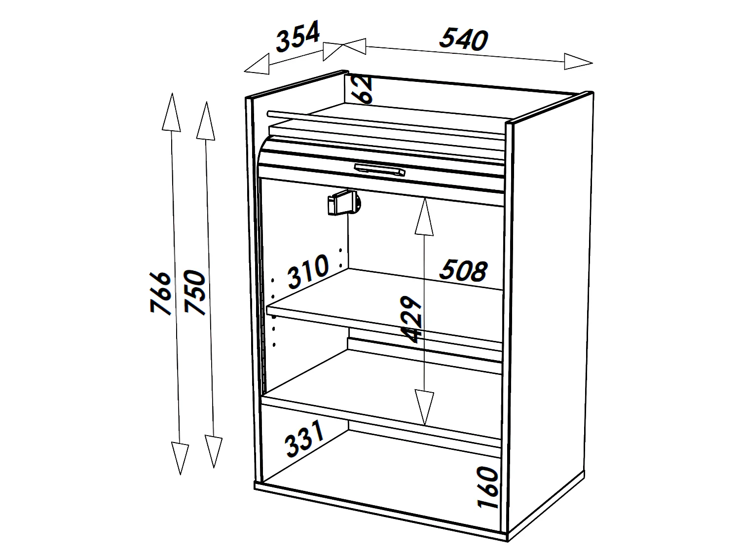Meuble de Cuisine Chêne Rideau Noir ou Blanc 4 Niches 54 x 76.6 x 35,4 cm - Coloris: Blanc