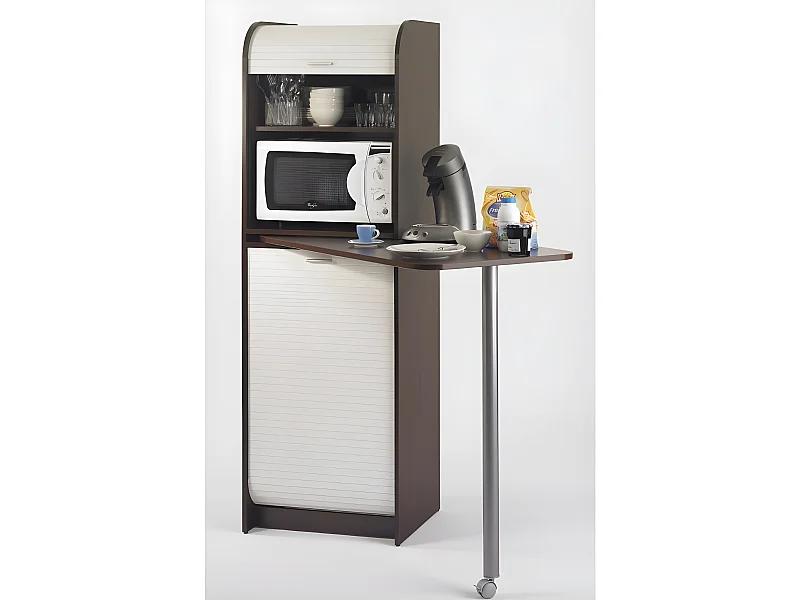 Table de Cuisine et Meuble Rangement 5 Niches - Coloris: Wengé + Blanc