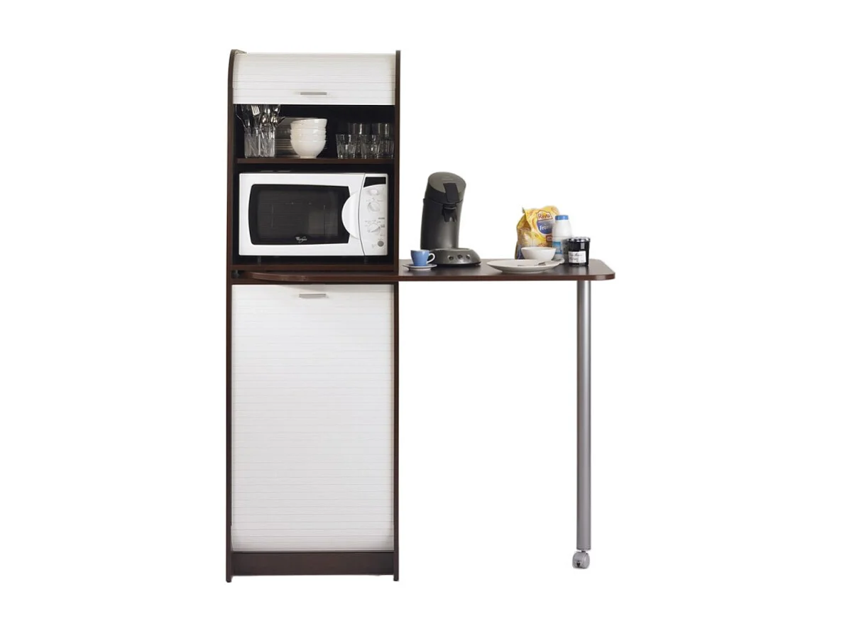 Rangement et Table de cuisine pivotante 5 Niches L 131.1 H 180.7 P 60 cm - Coloris: Wengé + Blanc