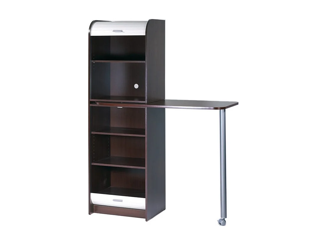 Rangement et Table de cuisine pivotante 5 Niches L 131.1 H 180.7 P 60 cm - Coloris: Wengé + Blanc