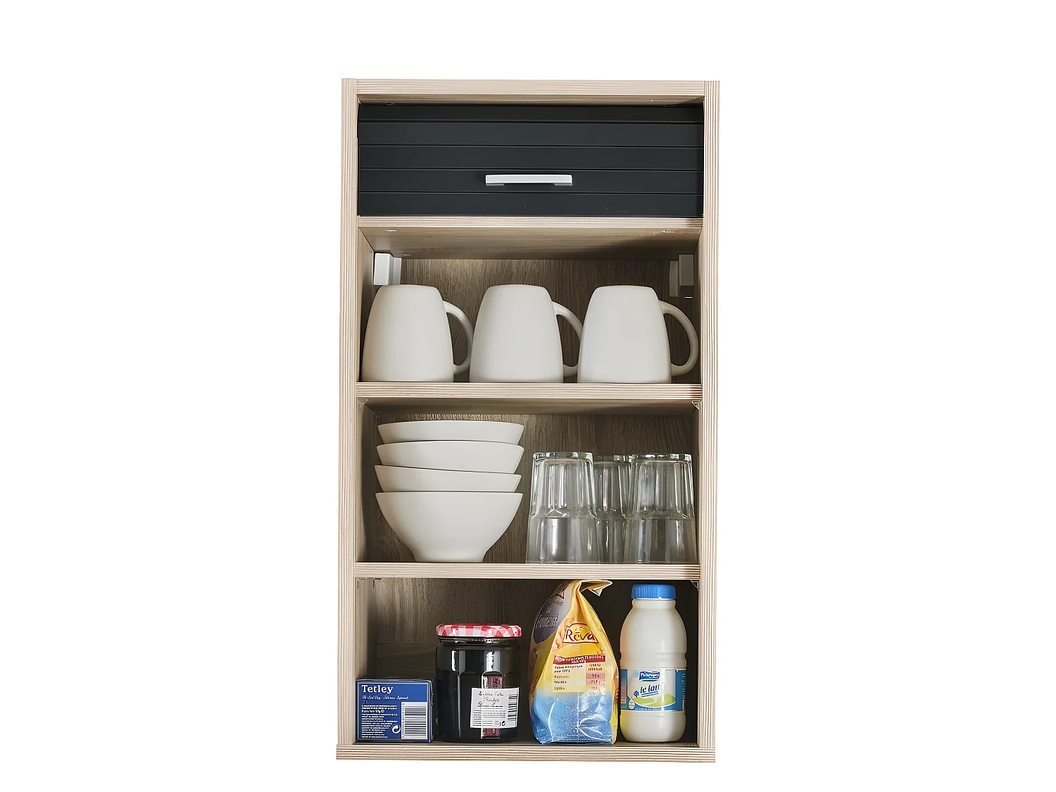 Meuble Cuisine Chêne Rideau Alu Blanc ou Noir 2 Etagères L 40 H 72 P 35 cm - Coloris: Noir