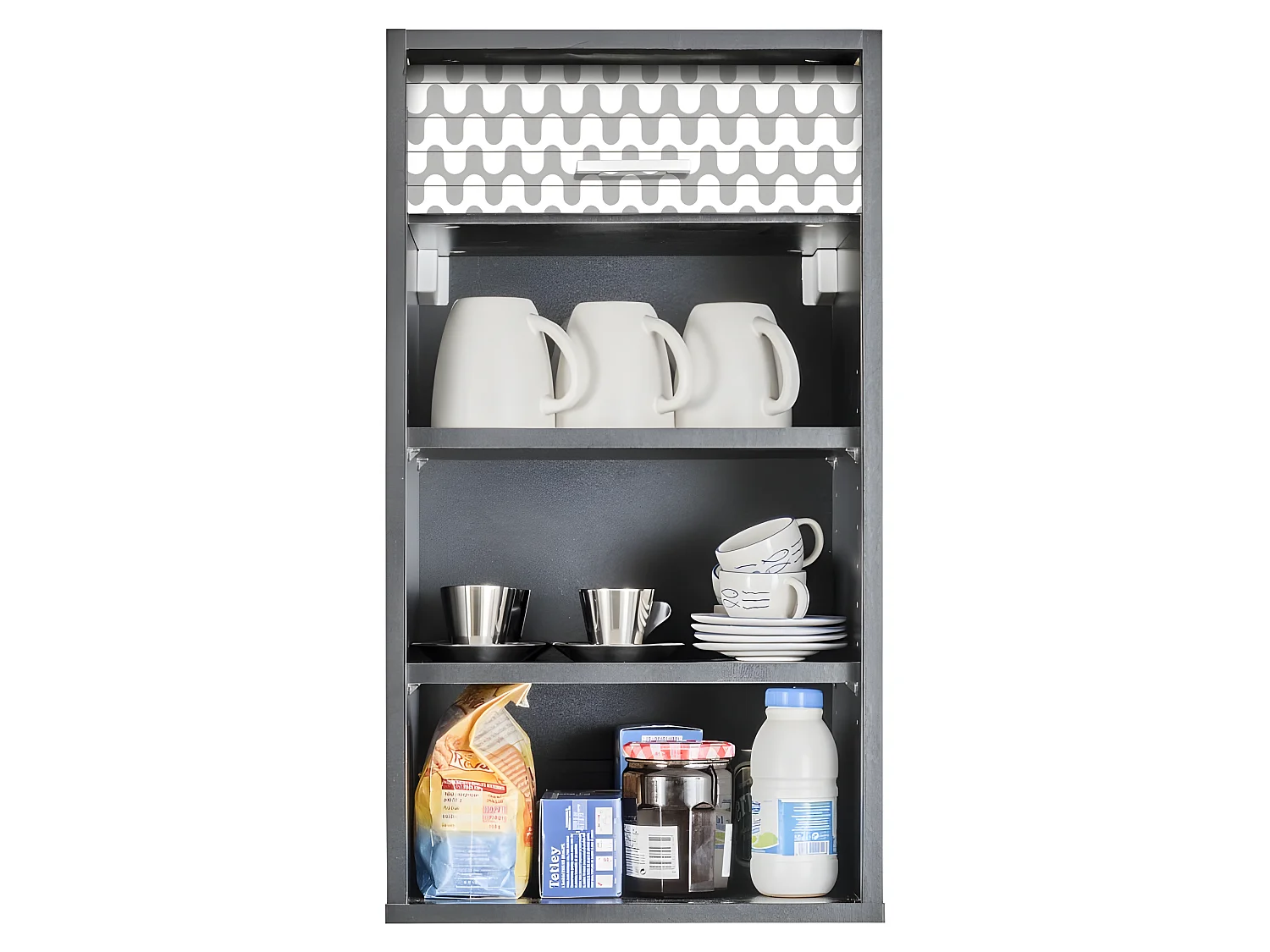 Meuble Cuisine Noir 40x72 Face Imprimée - Coloris Rideau: Vagues Grises 810