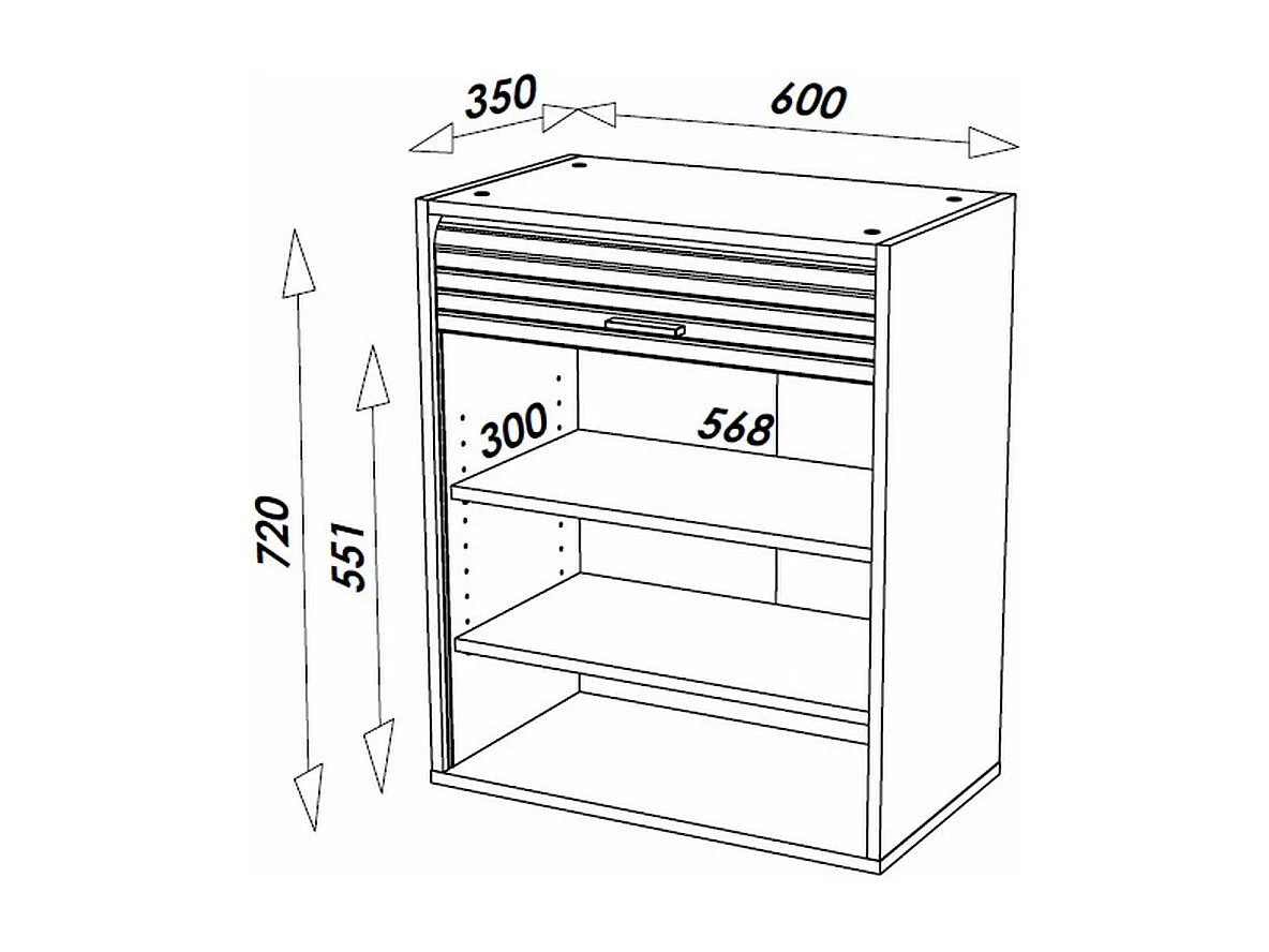 Meuble de Cuisine Haut Blanc 2 Etagères L 60 cm H 72 cm P 35 cm