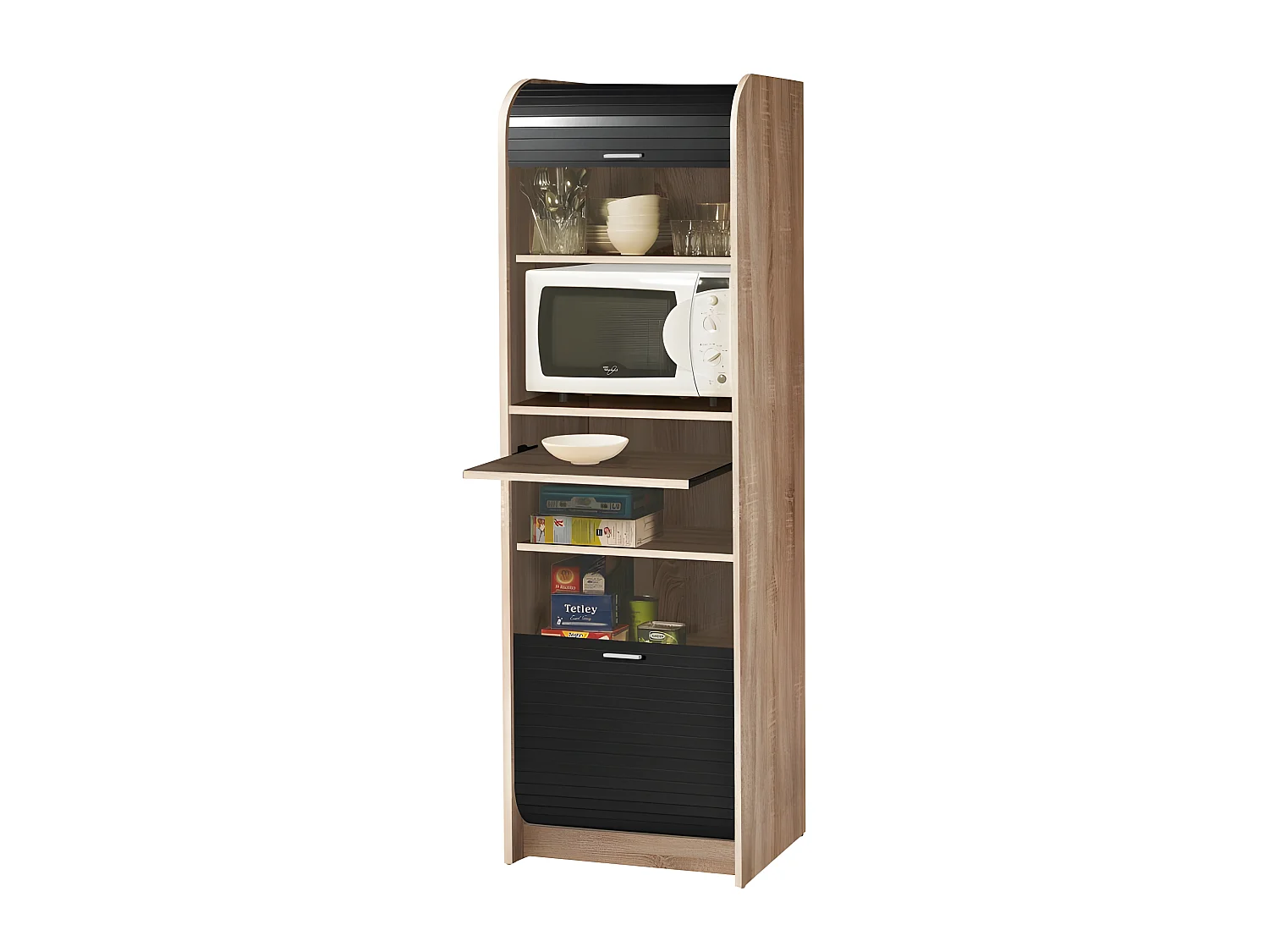 Meuble de Cuisine Micro-onde Chêne et Noir 6 Niches L 58,2 H 180,7 P 47 cm