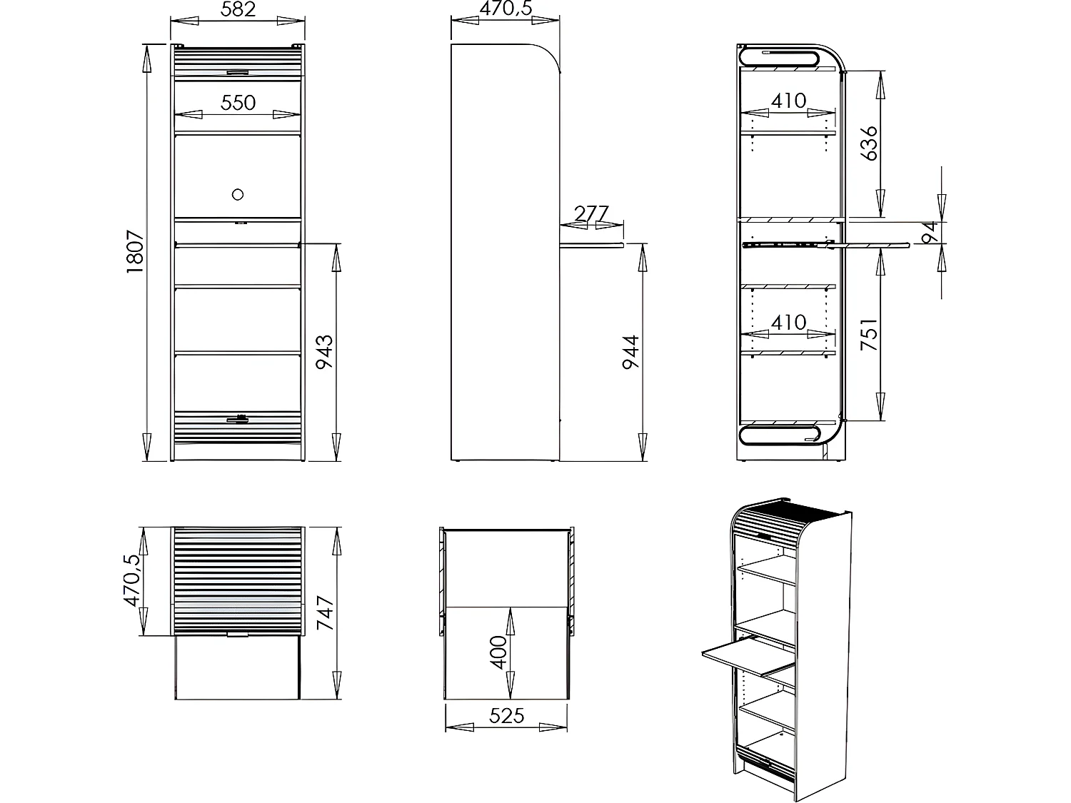 Meuble de Cuisine Micro-onde Chêne et Noir 6 Niches L 58,2 H 180,7 P 47 cm