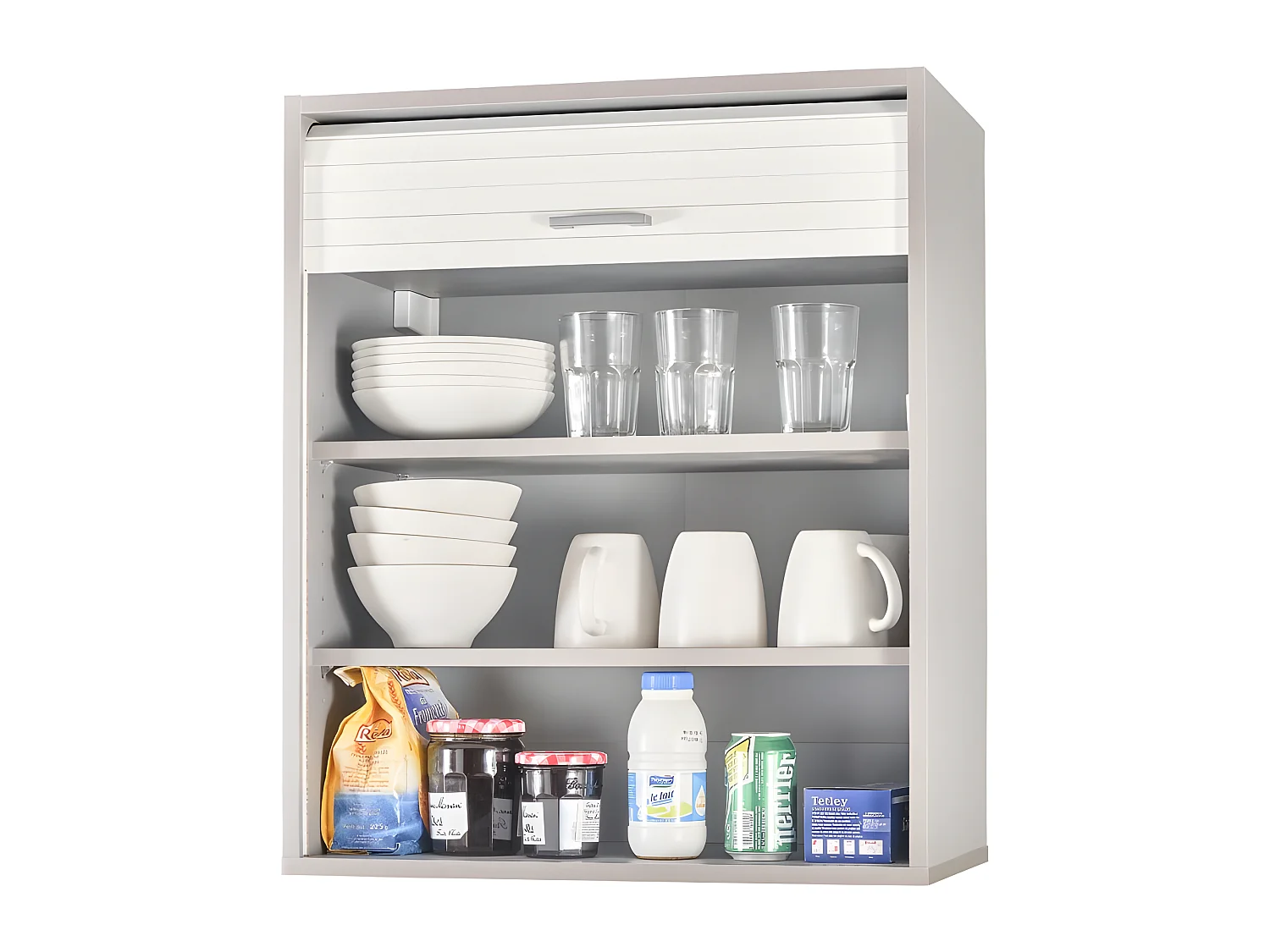 Meuble Cuisine Alu Rideau Chêne Noir ou Blanc 2 Etagères L 60 H 72 P 35 cm - Coloris: Blanc