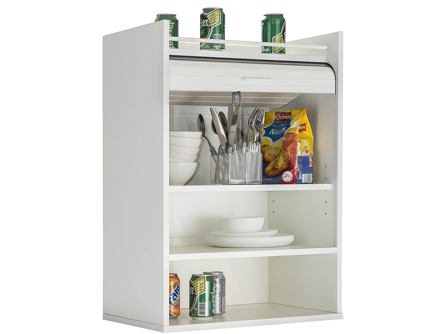 Meuble de Cuisine Blanc Rideau Noir ou Blanc 4 Niches L 54 H 76.6 P 35.4 cm - Coloris: Blanc