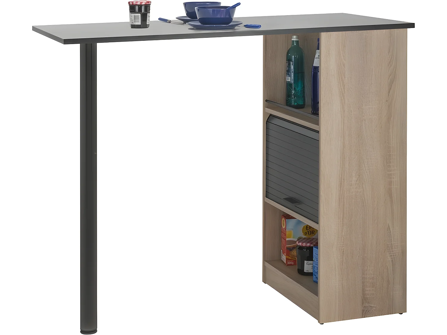 Meuble Rangement de Cuisine Chêne avec Table - Coloris: Noir