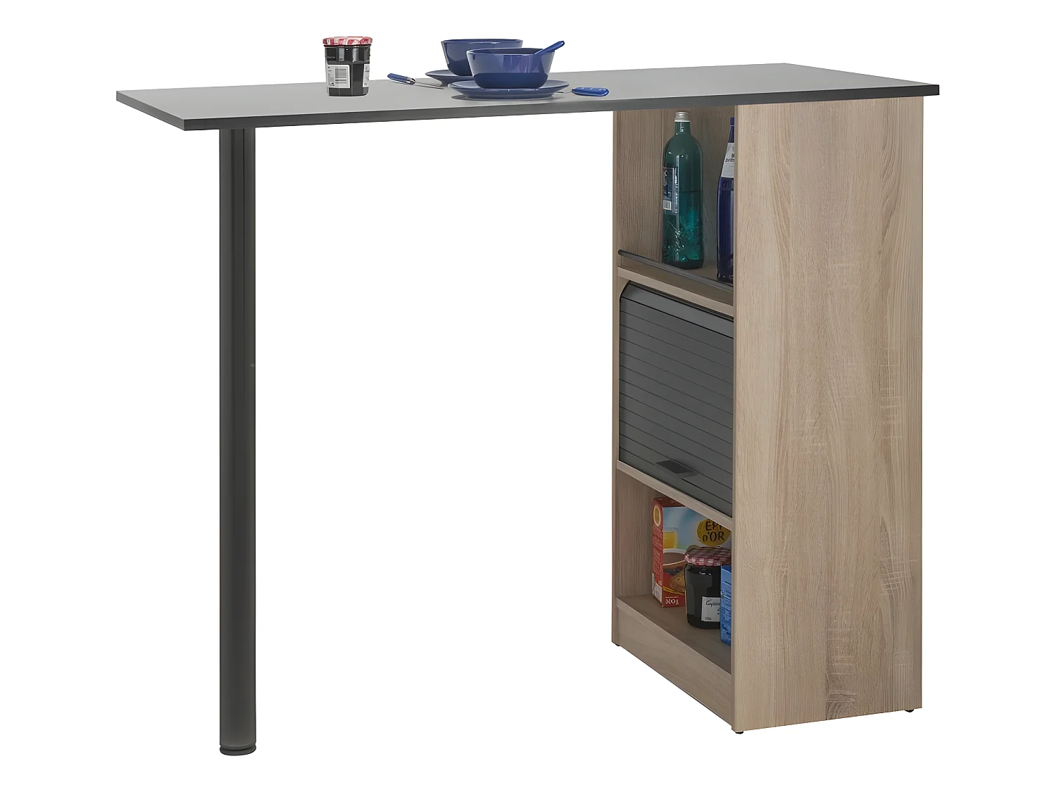 Meuble Rangement de Cuisine Chêne avec Table - Coloris: Noir