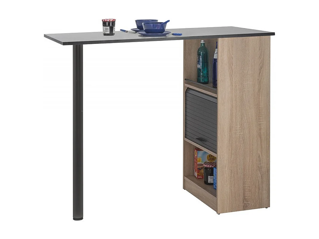 Meuble Rangement de Cuisine Chêne avec Table - Coloris: Noir