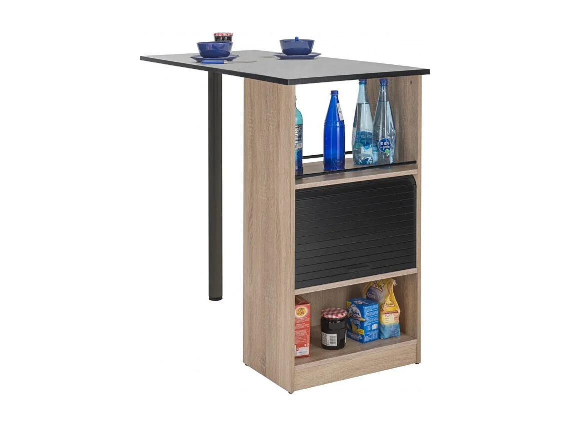 Meuble Rangement de Cuisine Chêne avec Table - Coloris: Noir