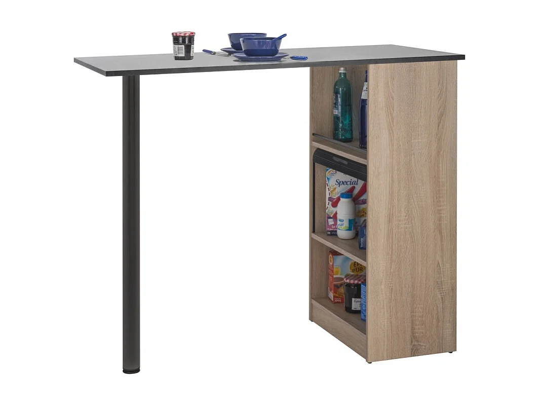 Meuble Rangement de Cuisine Chêne avec Table - Coloris: Noir