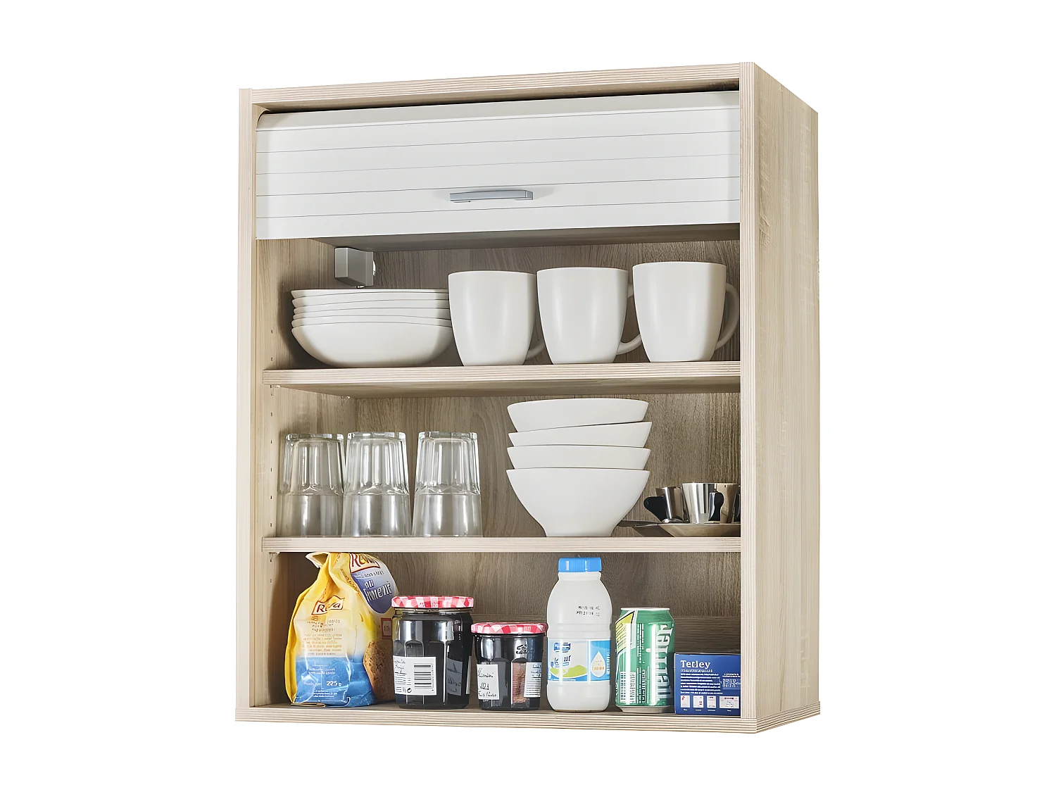 Meuble Cuisine Chêne Rideau Noir Blanc ou Alu 3 Niches L 60 H 72 P 35 cm - Coloris: Blanc