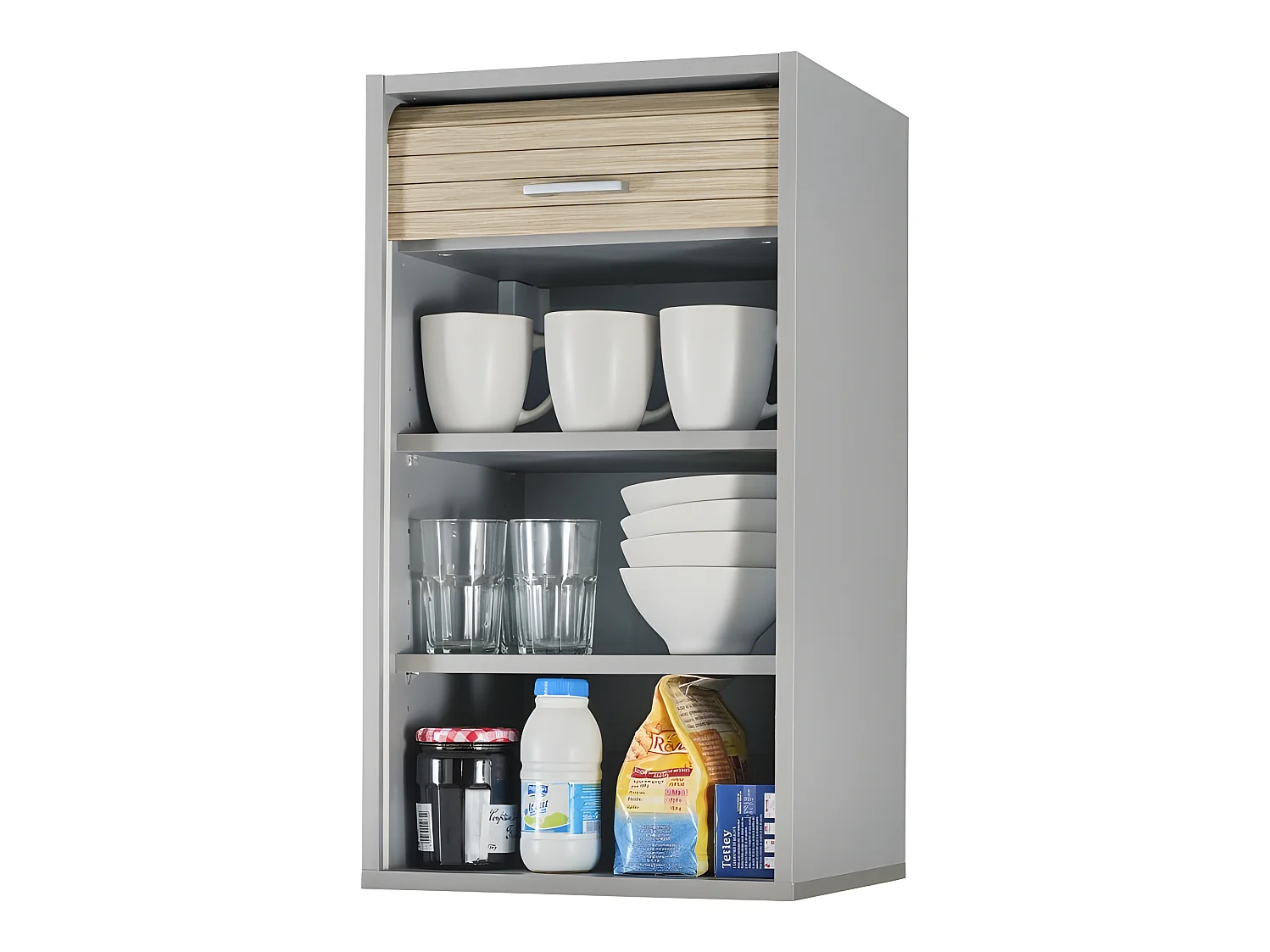 Meuble Cuisine Alu Rideau Chêne Noir ou Blanc 2 Tablettes L 40 H 72 P 35 cm - Coloris: Chêne Naturel