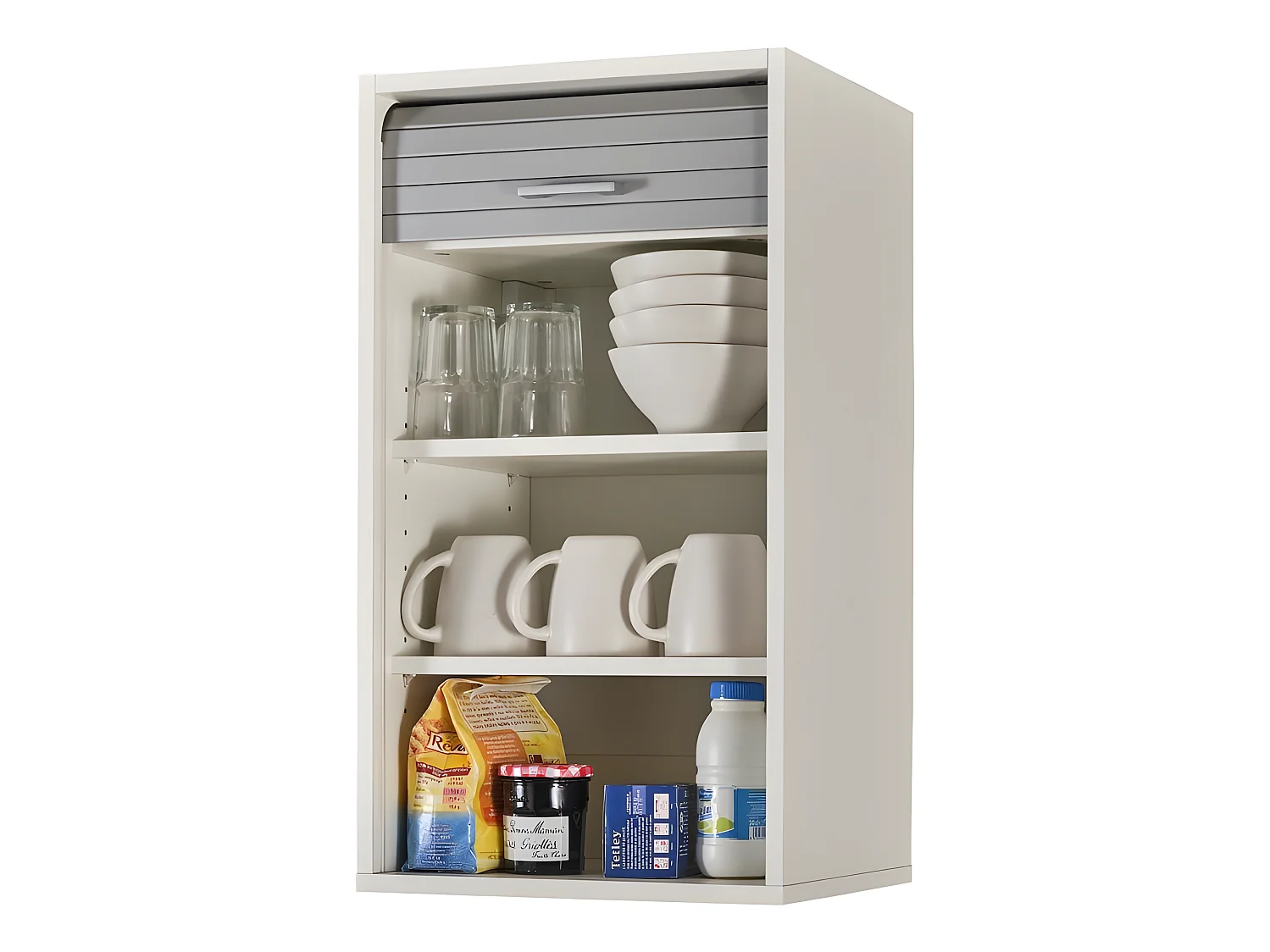 Meuble Cuisine Blanc Rideau Chêne Noir ou Alu 2 Etagères Larg 40 H 72 P 35 cm - Coloris: Aluminium
