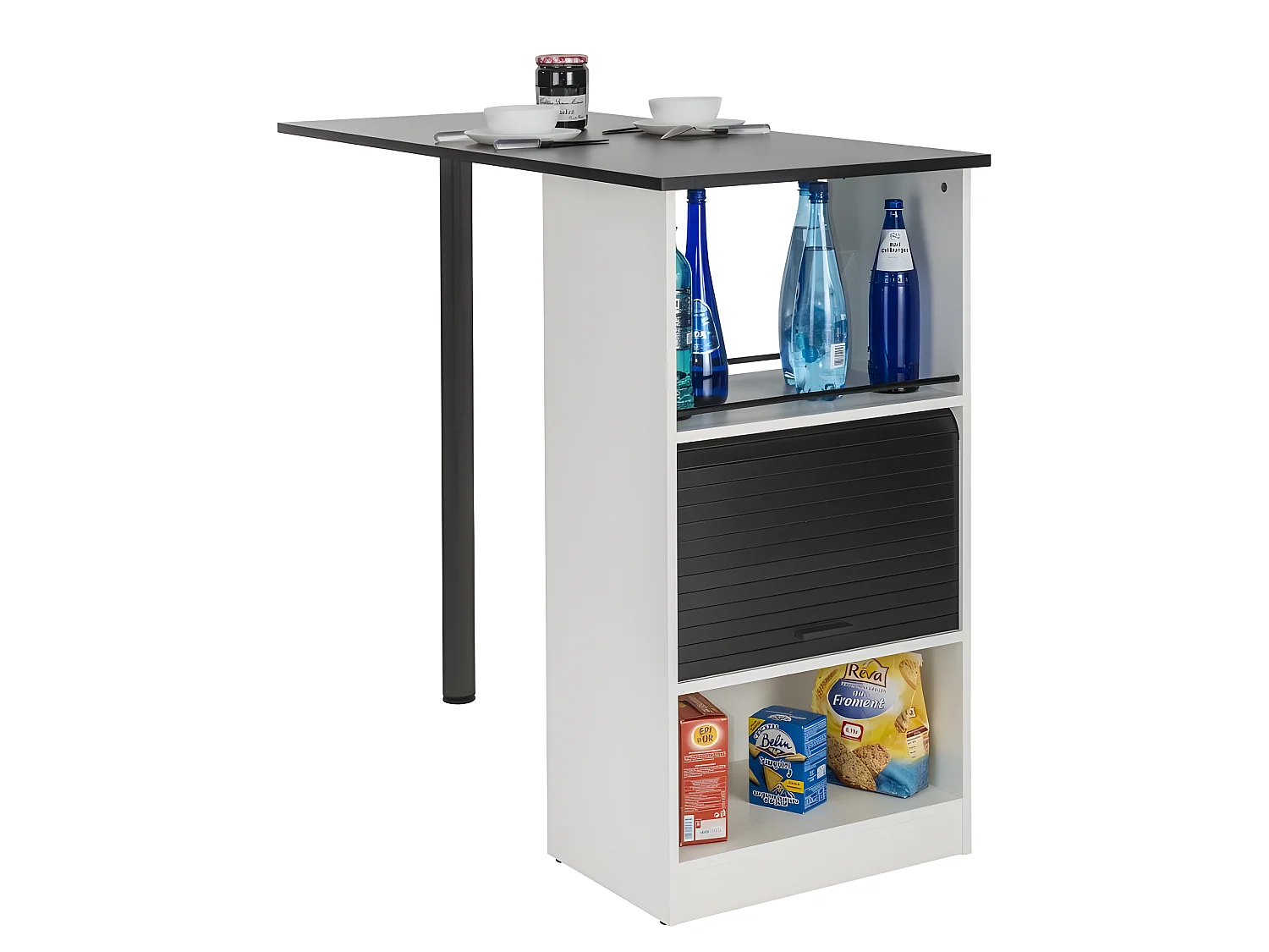 Table de Cuisine et Meuble de Rangement Blancs - Coloris: Noir