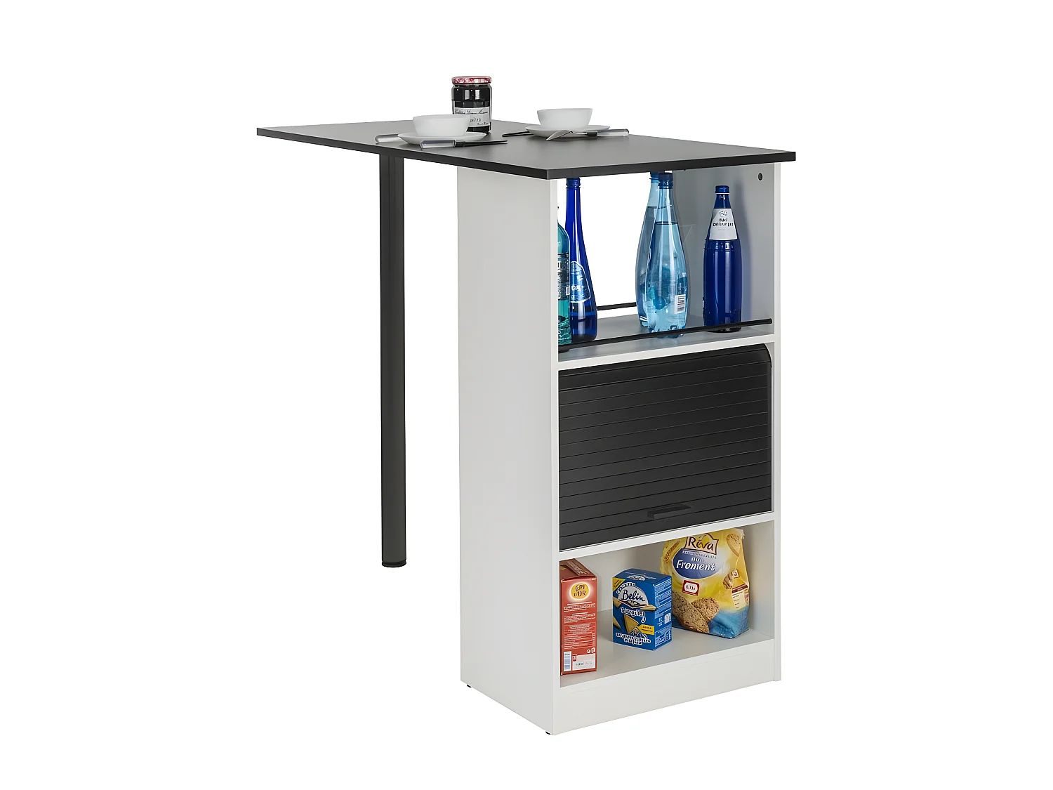 Table de Cuisine et Meuble de Rangement Blancs - Coloris: Noir