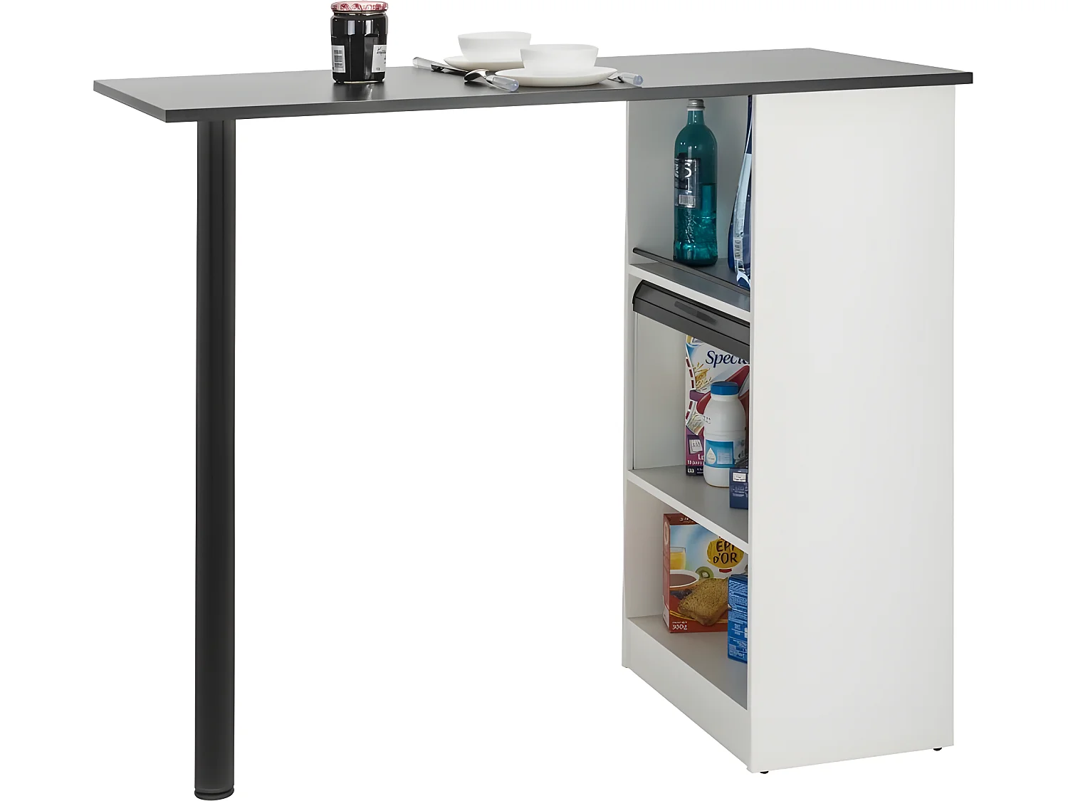 Table de Cuisine et Meuble de Rangement Blancs - Coloris: Noir