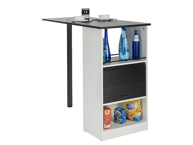 Table de Cuisine et Meuble de Rangement Blancs - Coloris: Noir