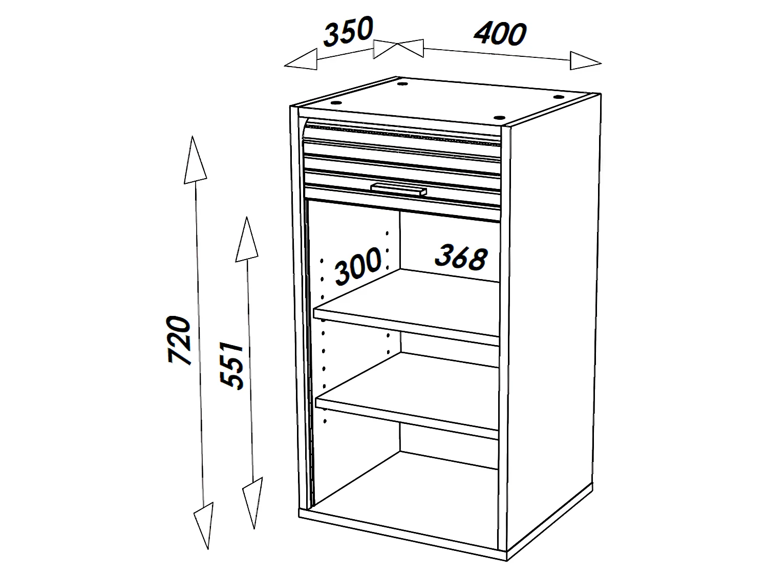 Meuble Cuisine Chêne Rideau Alu Blanc ou Noir 2 Etagères L 40 H 72 P 35 cm - Coloris: Blanc