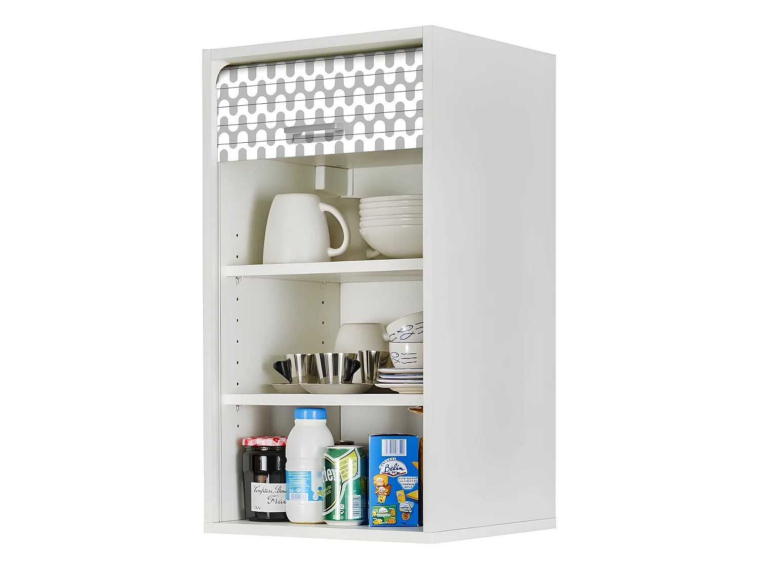 Meuble Cuisine Blanc 40x72 Face Imprimée - Coloris Rideau: Vagues Grises 810